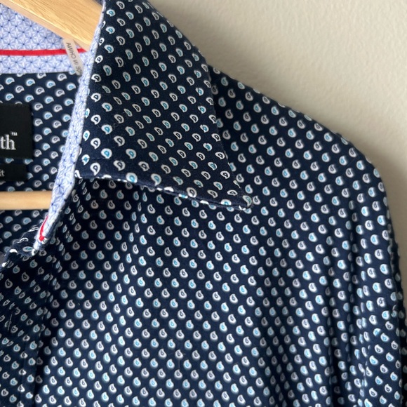 BUTTERCLOTH Men’s Slim Fit Button Down Shirt Size Large Raindrop Print Stretch - Picture 4 of 7